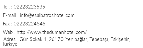 The Duman Hotel telefon numaralar, faks, e-mail, posta adresi ve iletiim bilgileri